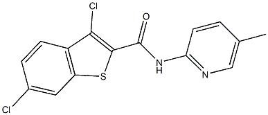 3,6-dichloro-N-(5-methyl-2-pyridinyl)-1-benzothiophene-2-carboxamide Struktur