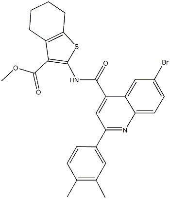 methyl 2-({[6-bromo-2-(3,4-dimethylphenyl)quinolin-4-yl]carbonyl}amino)-4,5,6,7-tetrahydro-1-benzothiophene-3-carboxylate Struktur