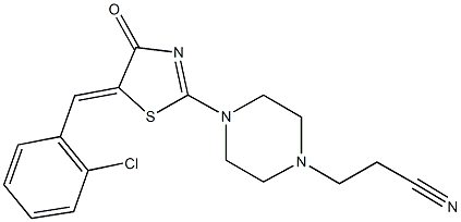 3-{4-[5-(2-chlorobenzylidene)-4-oxo-4,5-dihydro-1,3-thiazol-2-yl]-1-piperazinyl}propanenitrile Struktur