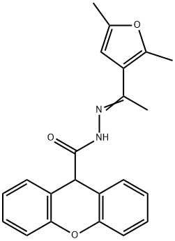 N'-[1-(2,5-dimethyl-3-furyl)ethylidene]-9H-xanthene-9-carbohydrazide Struktur