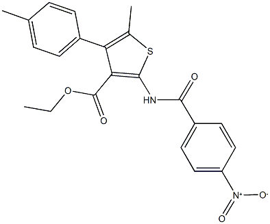 ethyl 2-({4-nitrobenzoyl}amino)-5-methyl-4-(4-methylphenyl)-3-thiophenecarboxylate Struktur