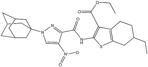 ethyl 2-[({1-(1-adamantyl)-4-nitro-1H-pyrazol-3-yl}carbonyl)amino]-6-ethyl-4,5,6,7-tetrahydro-1-benzothiophene-3-carboxylate Struktur