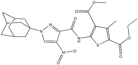 2-ethyl 4-methyl 5-[({1-(1-adamantyl)-4-nitro-1H-pyrazol-3-yl}carbonyl)amino]-3-methyl-2,4-thiophenedicarboxylate Struktur