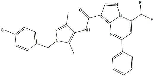 N-[1-(4-chlorobenzyl)-3,5-dimethyl-1H-pyrazol-4-yl]-7-(difluoromethyl)-5-phenylpyrazolo[1,5-a]pyrimidine-3-carboxamide Struktur