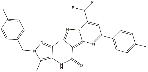 7-(difluoromethyl)-N-[3,5-dimethyl-1-(4-methylbenzyl)-1H-pyrazol-4-yl]-5-(4-methylphenyl)pyrazolo[1,5-a]pyrimidine-3-carboxamide Struktur