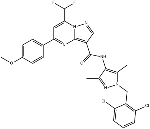 N-[1-(2,6-dichlorobenzyl)-3,5-dimethyl-1H-pyrazol-4-yl]-7-(difluoromethyl)-5-(4-methoxyphenyl)pyrazolo[1,5-a]pyrimidine-3-carboxamide Struktur