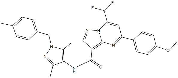 7-(difluoromethyl)-N-[3,5-dimethyl-1-(4-methylbenzyl)-1H-pyrazol-4-yl]-5-(4-methoxyphenyl)pyrazolo[1,5-a]pyrimidine-3-carboxamide Struktur