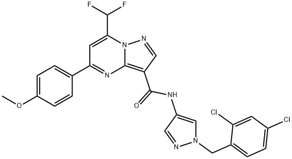 N-[1-(2,4-dichlorobenzyl)-1H-pyrazol-4-yl]-7-(difluoromethyl)-5-(4-methoxyphenyl)pyrazolo[1,5-a]pyrimidine-3-carboxamide Struktur