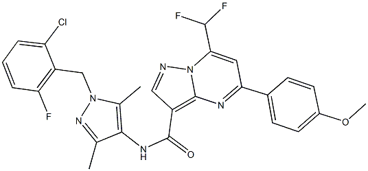 N-[1-(2-chloro-6-fluorobenzyl)-3,5-dimethyl-1H-pyrazol-4-yl]-7-(difluoromethyl)-5-(4-methoxyphenyl)pyrazolo[1,5-a]pyrimidine-3-carboxamide Struktur