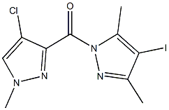 1-[(4-chloro-1-methyl-1H-pyrazol-3-yl)carbonyl]-4-iodo-3,5-dimethyl-1H-pyrazole Struktur