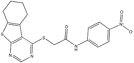 N-{4-nitrophenyl}-2-(5,6,7,8-tetrahydro[1]benzothieno[2,3-d]pyrimidin-4-ylsulfanyl)acetamide Struktur