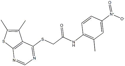 2-[(5,6-dimethylthieno[2,3-d]pyrimidin-4-yl)sulfanyl]-N-{4-nitro-2-methylphenyl}acetamide Struktur