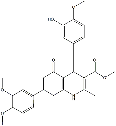 methyl 7-[3,4-bis(methyloxy)phenyl]-4-[3-hydroxy-4-(methyloxy)phenyl]-2-methyl-5-oxo-1,4,5,6,7,8-hexahydroquinoline-3-carboxylate Struktur