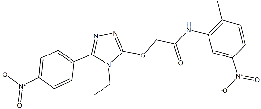 2-[(4-ethyl-5-{4-nitrophenyl}-4H-1,2,4-triazol-3-yl)sulfanyl]-N-{5-nitro-2-methylphenyl}acetamide Struktur