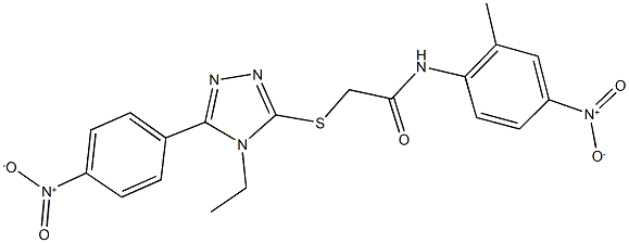 2-[(4-ethyl-5-{4-nitrophenyl}-4H-1,2,4-triazol-3-yl)sulfanyl]-N-{4-nitro-2-methylphenyl}acetamide Struktur