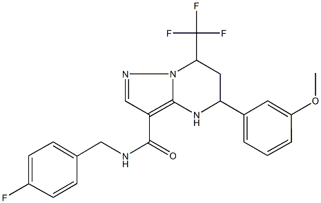 N-[(4-fluorophenyl)methyl]-5-[3-(methyloxy)phenyl]-7-(trifluoromethyl)-4,5,6,7-tetrahydropyrazolo[1,5-a]pyrimidine-3-carboxamide Struktur