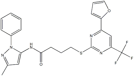 4-{[4-(2-furyl)-6-(trifluoromethyl)-2-pyrimidinyl]sulfanyl}-N-(3-methyl-1-phenyl-1H-pyrazol-5-yl)butanamide Struktur