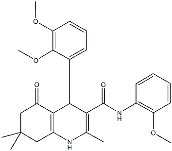 4-[2,3-bis(methyloxy)phenyl]-2,7,7-trimethyl-N-[2-(methyloxy)phenyl]-5-oxo-1,4,5,6,7,8-hexahydroquinoline-3-carboxamide Struktur