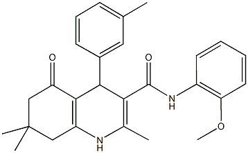 2,7,7-trimethyl-N-[2-(methyloxy)phenyl]-4-(3-methylphenyl)-5-oxo-1,4,5,6,7,8-hexahydroquinoline-3-carboxamide Struktur