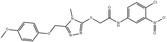 N-{4-chloro-3-nitrophenyl}-2-({5-[(4-methoxyphenoxy)methyl]-4-methyl-4H-1,2,4-triazol-3-yl}sulfanyl)acetamide Struktur