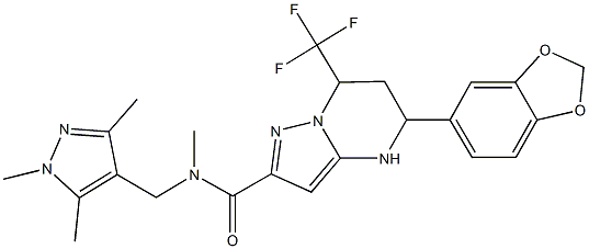 5-(1,3-benzodioxol-5-yl)-N-methyl-7-(trifluoromethyl)-N-[(1,3,5-trimethyl-1H-pyrazol-4-yl)methyl]-4,5,6,7-tetrahydropyrazolo[1,5-a]pyrimidine-2-carboxamide Struktur