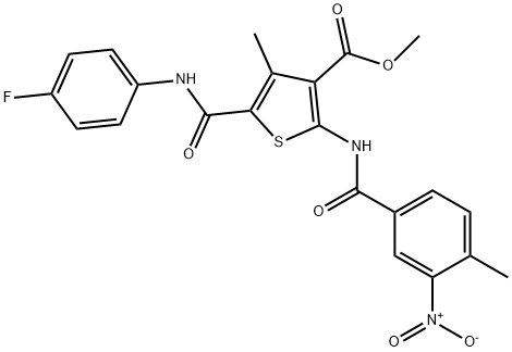 methyl 5-{[(4-fluorophenyl)amino]carbonyl}-2-[({3-nitro-4-methylphenyl}carbonyl)amino]-4-methylthiophene-3-carboxylate Struktur