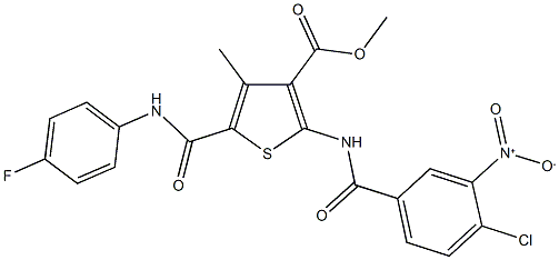 methyl 2-[({4-chloro-3-nitrophenyl}carbonyl)amino]-5-{[(4-fluorophenyl)amino]carbonyl}-4-methylthiophene-3-carboxylate Struktur