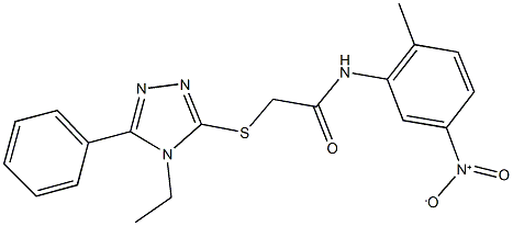 2-[(4-ethyl-5-phenyl-4H-1,2,4-triazol-3-yl)sulfanyl]-N-{5-nitro-2-methylphenyl}acetamide Struktur