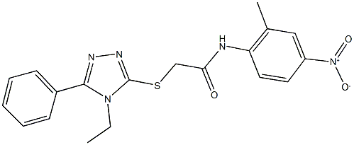 2-[(4-ethyl-5-phenyl-4H-1,2,4-triazol-3-yl)sulfanyl]-N-{4-nitro-2-methylphenyl}acetamide Struktur