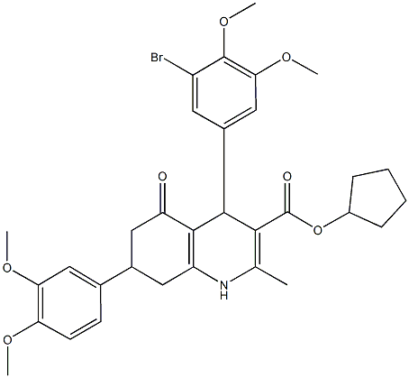 cyclopentyl 4-(3-bromo-4,5-dimethoxyphenyl)-7-(3,4-dimethoxyphenyl)-2-methyl-5-oxo-1,4,5,6,7,8-hexahydro-3-quinolinecarboxylate Struktur