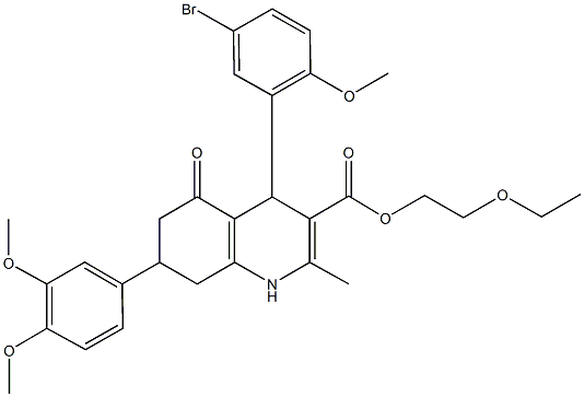 2-ethoxyethyl 4-(5-bromo-2-methoxyphenyl)-7-(3,4-dimethoxyphenyl)-2-methyl-5-oxo-1,4,5,6,7,8-hexahydro-3-quinolinecarboxylate Struktur