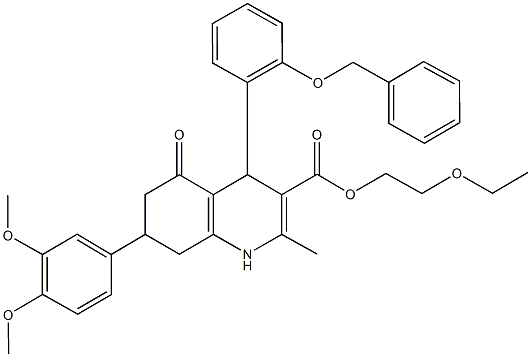 2-ethoxyethyl 4-[2-(benzyloxy)phenyl]-7-(3,4-dimethoxyphenyl)-2-methyl-5-oxo-1,4,5,6,7,8-hexahydro-3-quinolinecarboxylate Struktur