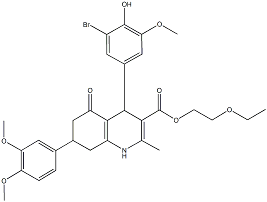 2-ethoxyethyl 4-(3-bromo-4-hydroxy-5-methoxyphenyl)-7-(3,4-dimethoxyphenyl)-2-methyl-5-oxo-1,4,5,6,7,8-hexahydro-3-quinolinecarboxylate Struktur