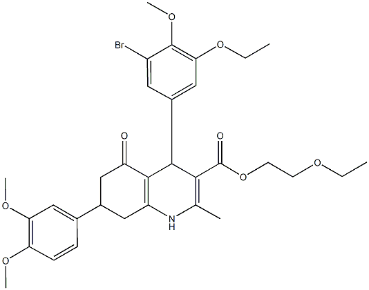 2-ethoxyethyl 4-(3-bromo-5-ethoxy-4-methoxyphenyl)-7-(3,4-dimethoxyphenyl)-2-methyl-5-oxo-1,4,5,6,7,8-hexahydro-3-quinolinecarboxylate Struktur