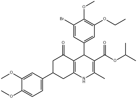 isopropyl 4-(3-bromo-5-ethoxy-4-methoxyphenyl)-7-(3,4-dimethoxyphenyl)-2-methyl-5-oxo-1,4,5,6,7,8-hexahydro-3-quinolinecarboxylate Struktur