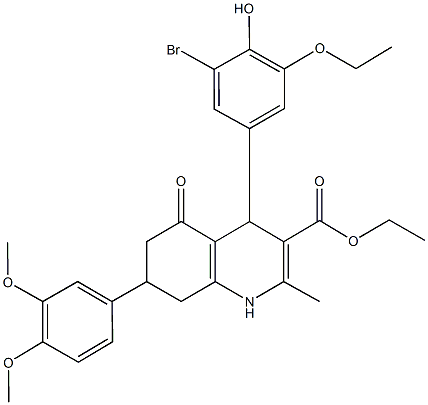 ethyl 4-(3-bromo-5-ethoxy-4-hydroxyphenyl)-7-(3,4-dimethoxyphenyl)-2-methyl-5-oxo-1,4,5,6,7,8-hexahydro-3-quinolinecarboxylate Struktur