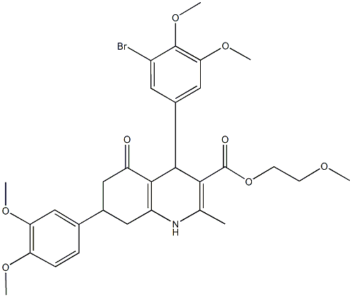 2-methoxyethyl 4-(3-bromo-4,5-dimethoxyphenyl)-7-(3,4-dimethoxyphenyl)-2-methyl-5-oxo-1,4,5,6,7,8-hexahydro-3-quinolinecarboxylate Struktur