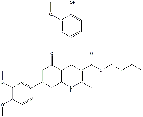 butyl 7-(3,4-dimethoxyphenyl)-4-(4-hydroxy-3-methoxyphenyl)-2-methyl-5-oxo-1,4,5,6,7,8-hexahydro-3-quinolinecarboxylate Struktur