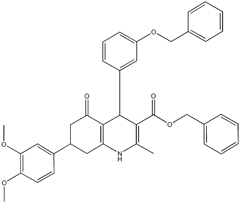 benzyl 4-[3-(benzyloxy)phenyl]-7-(3,4-dimethoxyphenyl)-2-methyl-5-oxo-1,4,5,6,7,8-hexahydro-3-quinolinecarboxylate Struktur