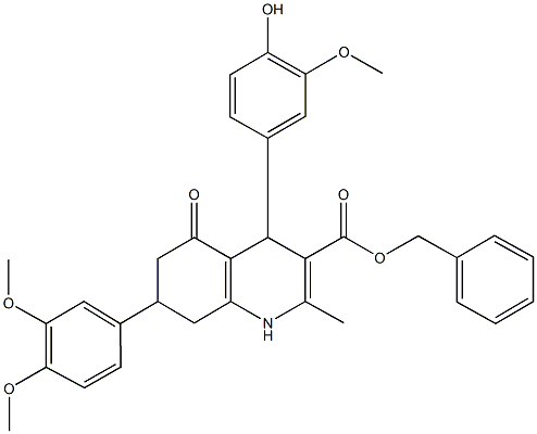 benzyl 7-(3,4-dimethoxyphenyl)-4-(4-hydroxy-3-methoxyphenyl)-2-methyl-5-oxo-1,4,5,6,7,8-hexahydro-3-quinolinecarboxylate Struktur