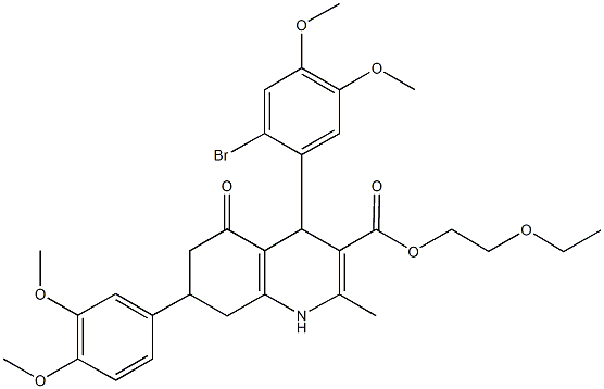 2-ethoxyethyl 4-(2-bromo-4,5-dimethoxyphenyl)-7-(3,4-dimethoxyphenyl)-2-methyl-5-oxo-1,4,5,6,7,8-hexahydro-3-quinolinecarboxylate Struktur