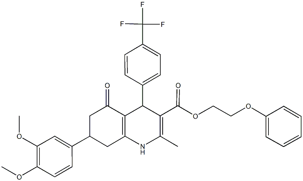 2-phenoxyethyl 7-(3,4-dimethoxyphenyl)-2-methyl-5-oxo-4-[4-(trifluoromethyl)phenyl]-1,4,5,6,7,8-hexahydro-3-quinolinecarboxylate Struktur