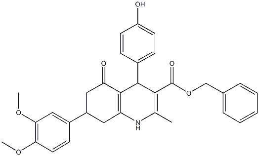 benzyl 7-(3,4-dimethoxyphenyl)-4-(4-hydroxyphenyl)-2-methyl-5-oxo-1,4,5,6,7,8-hexahydro-3-quinolinecarboxylate Struktur