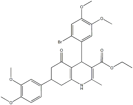 ethyl 4-(2-bromo-4,5-dimethoxyphenyl)-7-(3,4-dimethoxyphenyl)-2-methyl-5-oxo-1,4,5,6,7,8-hexahydro-3-quinolinecarboxylate Struktur