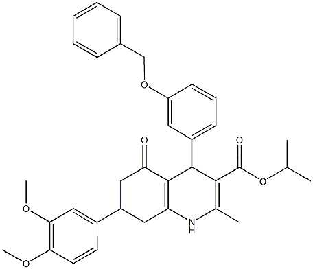 isopropyl 4-[3-(benzyloxy)phenyl]-7-(3,4-dimethoxyphenyl)-2-methyl-5-oxo-1,4,5,6,7,8-hexahydro-3-quinolinecarboxylate Struktur