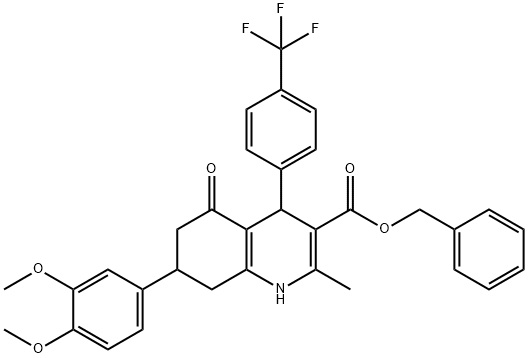 benzyl 7-(3,4-dimethoxyphenyl)-2-methyl-5-oxo-4-[4-(trifluoromethyl)phenyl]-1,4,5,6,7,8-hexahydro-3-quinolinecarboxylate Struktur