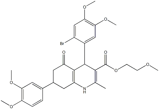 2-methoxyethyl 4-(2-bromo-4,5-dimethoxyphenyl)-7-(3,4-dimethoxyphenyl)-2-methyl-5-oxo-1,4,5,6,7,8-hexahydro-3-quinolinecarboxylate Struktur