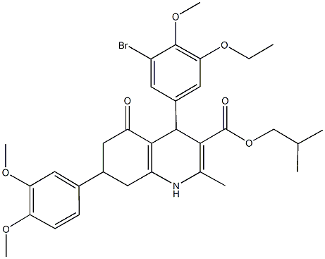 isobutyl 4-(3-bromo-5-ethoxy-4-methoxyphenyl)-7-(3,4-dimethoxyphenyl)-2-methyl-5-oxo-1,4,5,6,7,8-hexahydro-3-quinolinecarboxylate Struktur