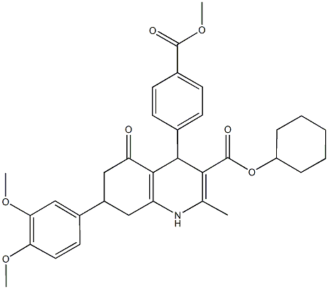 cyclohexyl 7-(3,4-dimethoxyphenyl)-4-[4-(methoxycarbonyl)phenyl]-2-methyl-5-oxo-1,4,5,6,7,8-hexahydro-3-quinolinecarboxylate Struktur