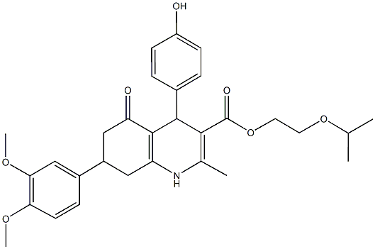 2-isopropoxyethyl 7-(3,4-dimethoxyphenyl)-4-(4-hydroxyphenyl)-2-methyl-5-oxo-1,4,5,6,7,8-hexahydro-3-quinolinecarboxylate Struktur